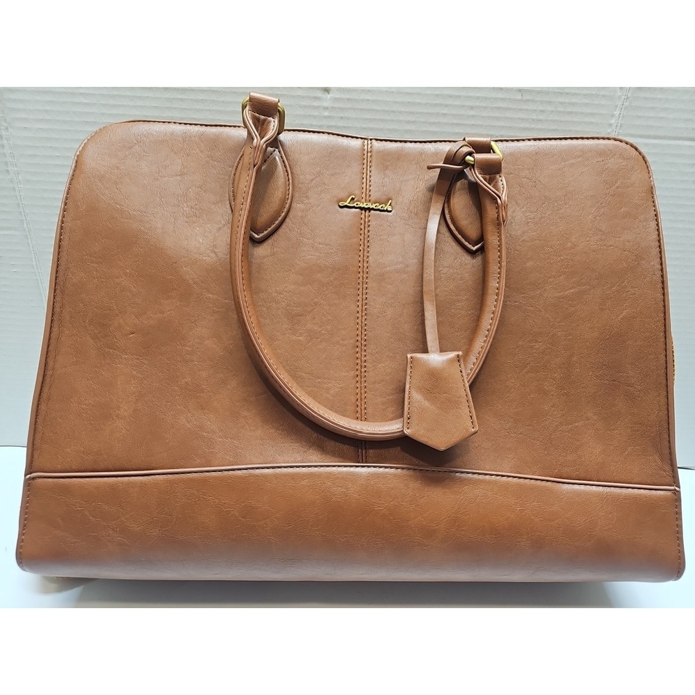LOVEVOOK Tote Bag Brown Faux Leather Laptop Bag Multiple Pockets Gold Hardware